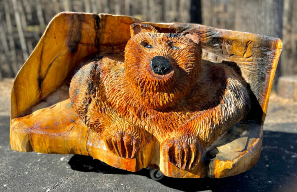 Hunker Down bear woodcarving